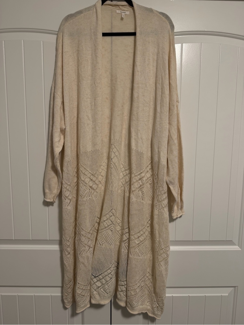 Maurices Cream Open-Front Knit Long Cardigan